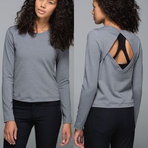 Lululemon Back Up Long Sleeve athleisure shirt grey cut out back soft stretchy
